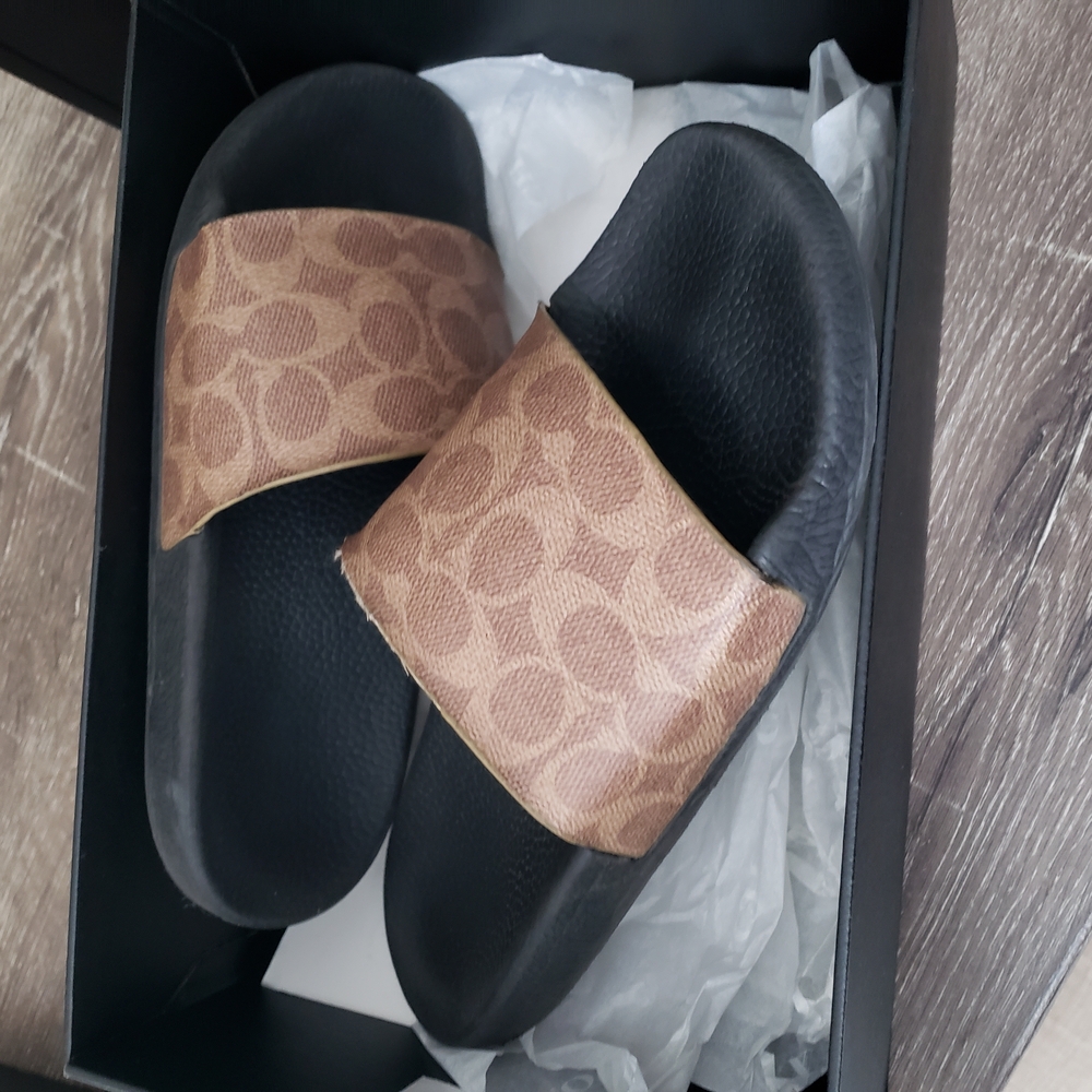 Black and Brown Slide Sandals